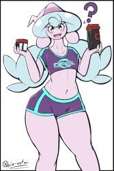 1girls arms_up belly belly_button blue_hair clothed clothed_female digital_drawing_(artwork) digital_media_(artwork) eyelashes female female_focus female_only flat_chest g_fuel hattrem hi_res holding_drink holding_object looking_at_viewer multicolored_hair navel open_mouth open_smile pink_body pink_hair pinup pokemon pose posing pussy_visible_through_clothes quin-nsfw smile smiling smiling_at_viewer solo solo_female solo_focus standing tagme teeth toned toned_female tongue twintails vagina_visible_through_clothing