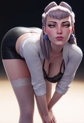 3d ai_generated bent_over blender cleavage enji3d evelynn k/da_series league_of_legends leaning_forward thighhighs tube_dress