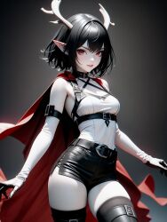 ai_generated antlers black_hair blowjob cute digitalfantasyx elf elf_ears female provocative_pose pussy red_eyes seductive seductive_expression short_hair suggestive sultry teasing usebackdooronly