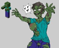 breasts_out feral horny_female infected minecraft tagme tagme_(artist) torn_clothes undead vagina wounded zombie zombie_(minecraft) zombie_girl