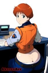 accidental_exposure ai_generated akasenart ass_cleavage brown_hair butt_crack clueless downpants fat_ass noa_izumi oblivious panty_peek panty_slip patlabor police police_officer police_uniform policewoman short_hair tomboy unaware wardrobe_malfunction