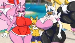 1boy 2girls alternate_species amy_rose animal_ears balls big_ass big_breasts big_thighs blush bodily_fluids breasts bulge cleavage clothed clothing erect_nipple erect_nipples erect_nipples_under_clothes erect_penis erection erection_under_clothes erection_under_clothing female femboy femboy_on_female fur furry grabbing grabbing_ass groping groping_ass groping_from_behind hand_on_ass hand_on_butt hips huge_breasts imminent_sex larger_female male miles_tails_prower mouth older_female older_woman_and_younger_boy open_mouth penis pussy pussy_juice rouge_the_bat sega settledowncowboy smaller_male sonic_(series) sonic_adventure_2 sonic_cd sonic_the_hedgehog_(series) sonic_the_hedgehog_2 tail tails tails_the_fox testicles thick_thighs thighs twink vagina voluptuous wide_hips younger_male