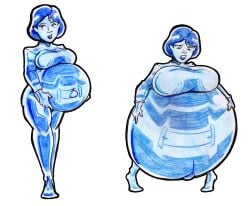 alternate_breast_size breast_expansion drawing holding_belly huge_belly hyper_belly hyper_pregnancy nasuokaa-san pregnant rapid_pregnancy the_weapon_(halo_infinite)