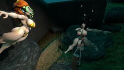 1futa 3d black_haired_futa brown_hair_female elvira:_mistress_of_the_dark female huge_balls huge_cock imminent_death imminent_drowning knife naked_futa non-erect peril princess_daisy scuba_mask shocked_expression source_filmmaker swimsuit underwater