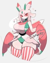 anthro blush generation_7_pokemon heart hi_res looking_at_viewer lurantis mammal nintendo pokemon pokemon_(species) skindentation text thick_thighs toge77789 togetoge white_background wide_hips