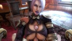 1boy 1girls 3d animated cfnm cleavage female full_lips human human_penetrating isabella_valentine large_breasts male mature_female namco noname55 paizuri paizuri_lead_by_female paizuri_under_clothes penis pov purple_lips sex short_hair soul_calibur sound source_filmmaker video white_hair