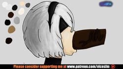 blindfold dark-skinned_male dark_skin drawing fellatio female interracial male nier nier:_automata oral oral_sex sex vicesfm white_hair yorha_2b