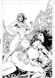 2girls ass big_ass big_breasts bikini breasts character_request female female_only jason_johnson muscular muscular_female nipple_bulge tattoo traditional_media_(artwork) wildstorm
