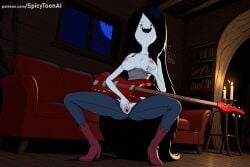 1girl adventure_time ai_generated black_hair blue_skin breasts dark_nipples guitar hi_res high_heels high_quality high_resolution instrument long_hair marceline masturbation medium_breasts music nipples patreon pussy seductive sexy sitting solo spicytoonai spread_legs uncensored watermark