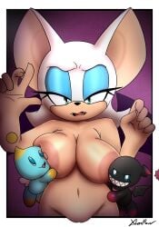 ambiguous_gender anthro areola bat big_breasts big_ears blue_eyeshadow breast_grab breasts chao_(sonic) cheese_the_chao comic cover cover_art cover_page dark_chao eyelashes eyeshadow fangs female female/ambiguous genitals green_eyes group hand_on_breast hi_res long_eyelashes makeup mammal navel nipples nude nude_anthro nude_female questionable_consent rouge_the_bat sega size_difference sonic_the_hedgehog_(series) teeth trio vulva xenrevv