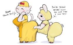 2girls ass_focus bunny_girl cat_girl dress grabbing_ass hello_kitty_(series) lofasnofa mary_white milfs my_melody's_mother nipples_visible_through_clothing skindentation