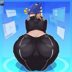 1girls 2026 3_eyes ass bandai_namco beelstarmon bent_over big_ass blonde_hair dat_ass dclaret digimon female female_only forehead_eye hi_res large_ass long_hair looking_at_viewer looking_back looking_back_at_viewer mask purple_eyes rear_view solo thick_ass