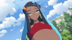 1girls belly big_belly big_breasts breasts dark-skinned_female dark_skin edit edited_official_artwork female gym_leader morphtothetop nessa_(pokemon) nintendo pokemon pokemon_ss pregnant pregnant_belly pregnant_female screenshot_edit