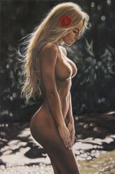 1girls big_breasts blonde_hair breasts female kerotic nipples nude original solo traditional_media_(artwork)
