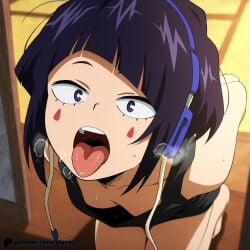 1girl ai_generated belly belly_button blue_hair boku_no_hero_academia facial_markings female female_only fingerless_gloves headphones jirou_kyouka korean_text kyoka_jiro leather_clothing my_hero_academia navel no_sex skinny sky_background small_breasts small_chest smile staxxy staxxy2 studded_belt studded_bracelet torn_shirt v-shaped_eyebrows