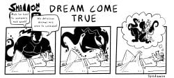 2boys anal_sex anthro bed bedroom blush blushing bulge_under_clothes canine comic demon dialogue english_text erection erection_under_clothes furry gay male male/male male_only muscular penetration sex sleeping small_dom_big_sub smaller_male spedumon surprised text