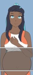 1girls dark-skinned_female dark_skin female female_only gym_leader looking_at_viewer nessa_(pokemon) pokemon pokemon_ss pregnant pregnant_belly pregnant_female smiling smiling_at_viewer solo