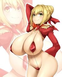 blonde_hair breasts cleavage fate/extra fate_(series) female female_only huge_breasts large_breasts looking_at_viewer nero_claudius_(fate) sinensian solo