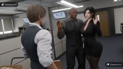 1girls 2boys 3d ada_wong big_ass big_breasts big_thighs breasts capcom curvaceous curvy curvy_figure dark_skin eskandart female hips hourglass_figure huge_ass huge_breasts huge_thighs large_ass large_breasts large_thighs leon_scott_kennedy light-skinned_female light_skin mature mature_female office office_lady original_character paag resident_evil resident_evil_2 resident_evil_4 round_ass slim_waist thick thick_hips thick_legs thick_thighs thighs voluptuous waist wide_hips