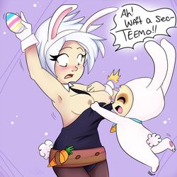 battle_bunny_riven cottontail_teemo jumping league_of_legends riot_games riven talking teemo