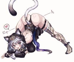 1girl animal_ears animal_hood armor ass ass_up back big_ass big_breasts black_leotard blue_eyes blush boots breasts cat_ears cat_girl cat_hood cat_tail catgirl cipher_(honkai:_star_rail) commentary female female_focus female_only fingerless_gloves gloves gold_boots grey_hair heart highres hip_grab hips honkai:_star_rail honkai_(series) hood hooded_leotard huge_ass huge_breasts jack-o'_challenge jack-o_pose large_breasts leotard looking_at_viewer meme short_hair simple_background smile solo spoken_heart tail thick_thighs thighhighs thighs top-down_bottom-up untranslatable_commentary usa_(usagi_minku) white_background yellow_nails
