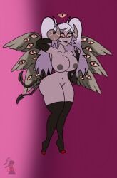 2026 2_horns 2_tails 4_fingers angel angel_girl big_breasts bitterbunz black_nails blind_peacock_draws_(artist) breasts commentary_request demon demon_girl demon_horns demon_tail demon_tails dimples emily_(hazbin_hotel) eyes eyes_on_wings fallen_angel fanart feathered_wings feathers hazbin_hotel hellaverse hooves horns huge_breasts nipples nsfw nsfw_version pigtails pink_eyes pussy pussy_lips pussy_peek tagme