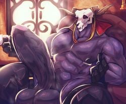 anthro balls bara barazoku big_balls big_penis boner booneyard elias_ainsworth erection gloves horns huge_balls huge_cock male male_only muscles muscular musk penis shirtless sirmonsterfucko sitting skull skull_head solo solo_male the_ancient_magus_bride