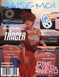 2girls canon_couple clothed_sex cunnilingus emily_(overwatch) long_hair magazine_cover multiple_girls oneeyedneko oral overwatch overwatch_2 red_hair tracer yuri