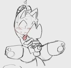 1boy 1girl bj_(artist) bodily_fluids doko_demo_issho domestic_cat dominant_female domination erection genital_fluids kuro_(doko_demo_issho) legwear looking_at_another low-angle_view male male/female mammal nude penis precum precum_string rope simple_background size_difference sketch sony_interactive_entertainment spread_legs sweat sweatdrop tied_hands underwear