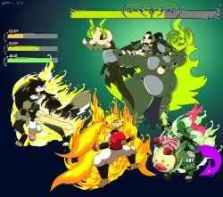 absurd_res anthro battle battle_damage black_body black_fur black_hair bovid canid canine canis caprine dirtymac domestic_cat domestic_dog felid feline felis female final_fantasy fire flaming_hair flaming_tail fur gameplay_mechanics goat green_eyes grey_body grey_fur grey_hair gui hair health_bar hi_res intersex jackal mammal moogle pink_eyes pregnant pregnant_anthro pregnant_female pseudo_hair red_eyes rpg_world square_enix tail tan_body tan_fur yellow_eyes
