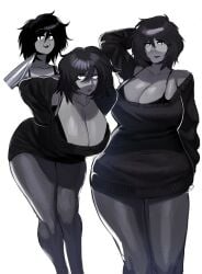 1girls big_ass big_breasts big_thighs black_eyes black_hair bra bra_strap clothed clothing emo g_jws54 goth goth_girl huge_breasts large_breasts large_thighs leaning leaning_forward looking_at_viewer looking_unamused milf safe_for_work same_character sfw showing_breasts suggestive sweater thick_thighs uninterested