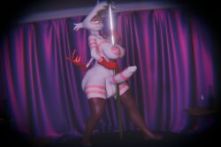 1futa 1girls 3d angel_dust_(hazbin_hotel) artist_upload boots bowtie croopies foreskin four_arms futanari gloves grabbing_penis grabbing_pole hazbin_hotel highres huge_ass huge_breasts huge_cock inviting looking_at_viewer stockings strip_club stripes tagme thick_thighs white_skin wide_hips