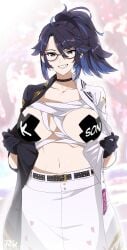 1girls 2d 2d_(artwork) 2d_artwork adult adult_female belly belly_button big_boobs big_breasts black-haired_female black_choker black_coat black_eyebrows black_gloves black_hair black_jacket black_pasties blue-haired_female blue_hair blurred_background blurry_background breasts breasts_apart busty busty_female busty_girl censored censored_breasts censored_nipples choker coat cross_pasties dark_hair day daylight daytime digital digital_art digital_drawing digital_drawing_(artwork) digital_media digital_media_(artwork) drawing exposing exposing_breasts exposing_chest exposing_self eye-level_view eyebrows_visible_through_hair female female_focus female_only fingers from_front front_view glasses glasses_on_face glasses_on_head gloves grin grinning grinning_at_viewer hair_between_eyes independent_vtuber indie_virtual_youtuber indie_vtuber inframammary_fold jacket kson_onair large_boobs large_breasts lean_figure lip_gloss lips lipstick long_hair looking_at_viewer lower_body_out_of_frame mature mature_female mature_woman midriff multicolored_hair narrow_waist navel nipple_pasties open_coat open_jacket parted_lips pasties pink_lips pink_lipstick ponytail portrait presenting_breasts r3dfive revealing_breasts shoulders showing_breasts showing_chest sidelocks skirt slender_body slender_waist slim_female slim_waist smile smiley_face smiling smiling_at_viewer solo split-color_hair standing tied_hair top_view two-tone_hair two_tone_hair upper_body virtual_youtuber vtuber vtuberfanart white_coat white_jacket white_skirt wide_grin wide_hips woman youtuber youtuber_girl