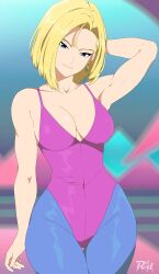 1girls 2d 2d_(artwork) 2d_artwork adult adult_female android_18 anime anime_character arm_behind_head armpit armpit_crease armpit_peek armpits bare_armpits bare_arms bare_chest bare_hands bare_shoulders bare_skin belly belly_button big_boobs big_breasts blonde blonde-haired_female blonde_eyebrows blonde_female blonde_hair blonde_hair_female blue-eyed_female blue_eyes blue_legwear blue_pantyhose blue_stockings blue_tights blurred_background blurry_background breasts busty busty_female busty_girl cleavage closed_mouth_smile collarbone curvaceous curvaceous_body curvaceous_female curvaceous_figure curvaceous_hips curvy curvy_body curvy_female curvy_figure curvy_hips digital digital_art digital_drawing digital_drawing_(artwork) digital_media digital_media_(artwork) dragon_ball dragon_ball_z drawing earrings elbows exposed_armpits exposed_arms exposed_chest exposed_shoulders exposed_skin eye-level_view fanart female female_focus female_only fingers fit_female from_front front_view groin hairless_armpits hand_behind_head head_tilt hourglass_figure inguinal_crease inguinal_ligament knees_out_of_frame large_boobs large_breasts lean_figure leg_out_of_frame legs_closed legs_out_of_frame legs_together legwear leotard light_smile linea_alba looking_at_viewer manga_character mature mature_female mature_woman narrow_waist navel pantyhose portrait posing posing_for_the_viewer presenting_armpit purple_leotard purple_topwear r3dfive shaved_armpits short_hair shoulders slender_body slender_waist slight_smile slim_female slim_waist smile smiley_face smiling smiling_at_viewer solo standing stockings stomach thigh_gap thighs thighs_together tights tilted_head toei_animation top_view topwear upper_body wide_hips woman yellow-haired_female yellow_eyebrows yellow_hair