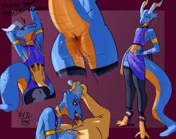 2025 absurd_res anthro anus black_clothing blue_body blue_scales bodily_fluids butt clothing dragon duo eila_(validtone) english_text erection female female_anthro flat_chested genital_fluids genitals hi_res horn horn_jewelry human human_on_anthro interspecies jewelry legwear looking_at_viewer male male/female male_human male_on_anthro male_penetrating mammal multicolored_body mythological_creature mythological_scalie mythology offscreen_male oral penetration penis piercing raised_tail red_eyes ring_piercing scales scalie tail text vaginal_fluids validtone vulva yellow_body yellow_scales yellow_sclera