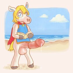 absurd_res animal_crossing animal_genitalia animal_penis anthro balls beach big_balls big_penis blonde_hair bodily_fluids book cape clothing cloud colton_(animal_crossing) dripping equid equine equine_genitalia equine_penis erection flared_penis genital_fluids genitals hair hi_res holding_book holding_object horse huge_penis looking_at_viewer male mammal nintendo penis penis_towards_viewer precum precum_drip sea sky solo water yearofthesnitch