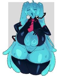 1girls big_ass big_breasts big_thighs blue_body blue_hair child_bearing_hips fat_ass goo goo_creature hatsune_miku huge_ass huge_breasts hyper_breasts large_ass large_breasts large_thighs memerieart miku_hatsune panties skimpy_underwear sweat sweaty thick_thighs thighhighs transformation wide_hips