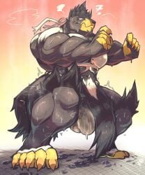 anthro balls bara barazoku booneyard bulge flaccid furry male male_only muscles muscular musk nintendo penis pokemon sirmonsterfucko solo solo_male sweat sweating urshifu
