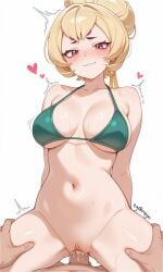 ai_generated bikini blonde_hair blush brawl_stars breasts charlie_(brawl_stars) cowgirl_position cum looking_at_viewer penis rqijin sex