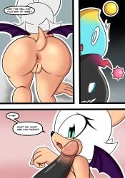 all_fours anthro anus bat big_ears butt chao_(sonic) cheese_the_chao comic dark_chao english_text erection eyelashes female forced genitals glans green_eyes group hi_res long_eyelashes male male/female mammal nude nude_anthro nude_female penis penis_on_face rouge_the_bat sega size_difference sonic_the_hedgehog_(series) speech_bubble tail text trio vein veiny_penis vulva wings xenrevv