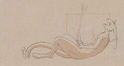 3_fingers 3_toes ahegao anthro bodily_fluids cum cum_on_body cum_on_self digital_drawing_(artwork) digital_media_(artwork) digitigrade dinosaur ejaculation eyes_closed facial_piercing feather_hair feathers feet fingers flowerdino genital_fluids genitals hadrosaurid hand_on_penis looking_pleasured male masturbation moan molniya monochrome nose_piercing nose_ring nude orgasm ornithischian ornithopod penile penile_masturbation penis piercing prehistoric_species pseudo_hair reptile ring_piercing scalie sepia shaded simple_background solo tail toes