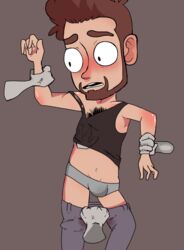 adam_ellis artist_request blush brown_hair bulge disembodied_hands undressing webcomic