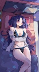 1girls 2d 2d_(artwork) 2d_artwork above_view arm_under_breasts arms_crossed arms_crossed_under_breasts arms_under_breasts asian asian_female asian_girl average_breasts bare_belly bare_calves bare_chest bare_hips bare_knees bare_legs bare_midriff bare_navel bare_shoulders bare_skin bare_thighs bedroom bedroom_background bedroom_scene bedroom_setting belly belly_button bird's-eye_view black_bra black_halo black_panties black_underwear blue_archive blush_face blushing blushing_female bra breasts collarbone crossed_arms curvaceous curvaceous_body curvaceous_female curvaceous_figure curvaceous_hips curvaceous_teenager curvy curvy_body curvy_female curvy_figure curvy_hips curvy_teen digital digital_art digital_drawing digital_drawing_(artwork) digital_media digital_media_(artwork) drawing exposed exposed_belly exposed_chest exposed_hips exposed_legs exposed_midriff exposed_navel exposed_shoulders exposed_skin exposed_thighs eyebrows_visible_through_hair fanart feet_out_of_frame female female_focus female_only fingers flushed flushed_cheeks flushed_face foot_out_of_frame frilled_bra frilled_panties frilled_underwear from_above from_above_view from_front front_view groin hair_between_eyes half_naked half_nude halo head_tilt high-angle_shot high-angle_view high_angle high_angle_view hourglass_figure indoor indoor_background indoor_nudity indoors inguinal_crease inguinal_ligament interior_background japanese japanese_female japanese_girl justjast88 knee_up knees knees_out_of_frame lean_figure leg_out_of_frame legs_out_of_frame long_hair lying lying_down lying_on_back lying_on_bed matching_underwear medium_breasts midriff naked naked_female naked_shirt naked_woman narrow_waist navel nude nude_female nudity on_back on_bed open_clothes open_clothing open_shirt open_topwear overhead_view panties partially_undressed petite petite_body petite_female petite_girl portrait purple-eyed_female purple-haired_female purple_eyebrows purple_eyes purple_hair ribbon_panties room room_background semi_nude shirt shoulders slender_body slender_waist slim_female slim_waist solo thighs tied_hair tilted_head top_down_view top_view two_side_up unbuttoned unbuttoned_shirt underwear upper_body white_shirt white_topwear wide_hips yuuka_(blue_archive)
