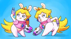 1girls 2017 animal_ears anthro anthrofied ass blonde blonde_hair blue_eyes bunny_ears butt crown dat_ass eyelashes featureless_crotch female female_only fur furry furry_only hair lips mario_(series) mario_+_rabbids mario_+_rabbids:_kingdom_battle nintendo no_humans outta_sync phone rabbid rabbid_peach rabbit raving_rabbids selfie smartphone solo solo_focus thick thick_thighs topwear ubisoft video_games weapon white_fur