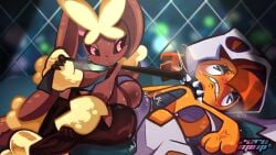 16:9 anthro blush bodily_fluids collar duo female feral generation_6_pokemon generation_9_pokemon hi_res hot_dogging leash leash_pull looking_back male male/female mega_evolution mega_lopunny mega_scrafty night nintendo outside pokemon pokemon_(species) sex smile spiked_collar spikes sweat sweatdrop teasing teasing_with_butt through_clothing widescreen zurumimi
