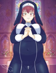 enjoying_pregnancy hololive houshou_marine naughty_nun nun nun_outfit penciljunkie pregnancy pregnant pregnant_belly pregnant_female pregnant_nun red_hair red_hair_female