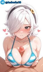 ai_generated boobjob boobs brawl_stars colette_(brawl_stars) large_breasts paizuri paizuri_with_gigantic_breasts supercell white_background white_hair