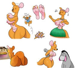 anthro ass big_breasts big_butt breasts clothing dildo disney donkey eeyore english_text equine feet female kanga kangaroo lazzylad mammal marsupial mature mother nipples nude open_mouth parent roo sex_toy soles son straight_hair text toes tongue winnie_the_pooh_(franchise) young