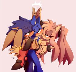 anal anus ass bisexual blue_fur breasts cum cum_in_pussy furry hedgehog high_five lifted male mammal nipple penis pussy sonic_(series) sonic_the_hedgehog threesome vaginal_penetration weresocks