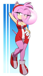 2017 amy_rose anthro big_breasts blowing_bubblegum breasts bubble_gum cleavage clothed clothing female hand_on_hip hedgehog kojiro-highwind mammal solo sonic_(series)